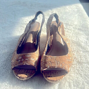Kelly & Katie Sz 7 Cork Low Heels Slingback Open Square Toe w/ Cutouts NWT